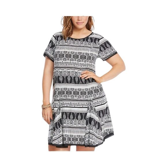 Torrid Plus Size 1X Black/White/Gray Abstract Full Skirt Short Sleeve Dress - Picture 1 of 13